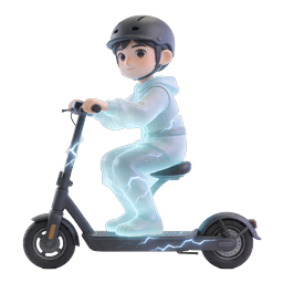 Icône de personnage 3D : garçon sur trottinette électrique