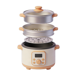 Electric Multi-Tier Food Steamer 3D Icon | Kitchen Appliance