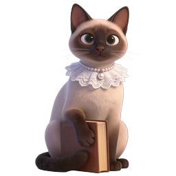 Elegant Siamese Cat with Pearl Collar and Vintage Book