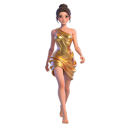 Elegant Gold Dress Female Avatar 3D Icon