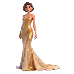 Elegant Gold Gown Woman 3D Fashion Icon