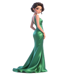 优雅绿色礼服3D角色图标 | 时尚插图