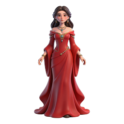 Elegant Princess in Red Gown 3D Character Icon