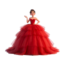 Elegant Red Ball Gown 3D Character Icon