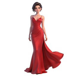 Elegant Red Gown Woman 3D Character Icon