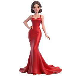 Elegant Woman in Red Evening Gown 3D Character