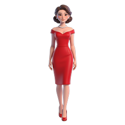 Elegant Woman in Red Dress - 3D Character Icon