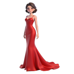 Elegant Woman in Red Evening Gown - 3D Character Icon