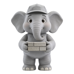 Mascota de elefante constructor con ladrillos - Icono 3D