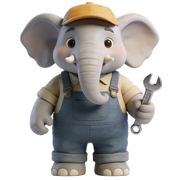 Cute Elephant Mechanic Character Icon for Kids