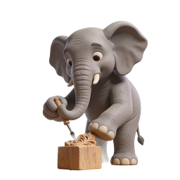 Cartoon Elephant Woodcarver 3D Icon - Clay Style
