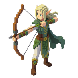 Elf Archer Voxel 3D Character Icon for Fantasy Games