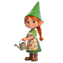 Icône 3D de personnage mignonne elfe jardinière avec arrosoir