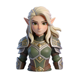 Female Elf Warrior Fantasy Character Icon | 3D RPG Avatar