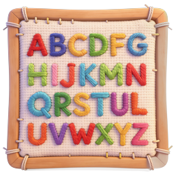 Colorful Embroidered Alphabet on Wooden Frame Icon
