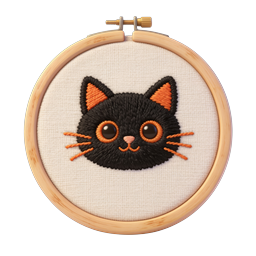 Cute Embroidered Black Cat Embroidery Hoop Icon