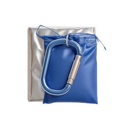 Biểu tượng bộ dụng cụ sinh tồn khẩn cấp với móc carabiner và chăn nhiệt