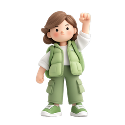 Empowerment Icon: Cheerful Character Raising Fist