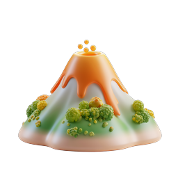 3D Erupting Volcano Icon with Lava and Greenery