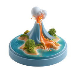 3D Clay Erupting Volcano Icon - Nature Illustration