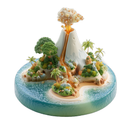 Erupting Tropical Volcano Island 3D Clay Icon