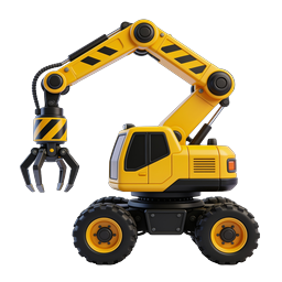 3D-Icon eines Radbaggers mit Greifzange