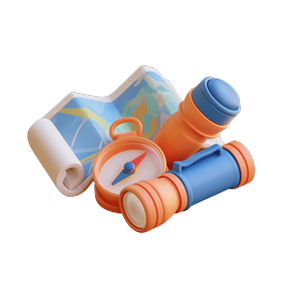Exploration Adventure Kit Icon - Compass, Map & Telescope