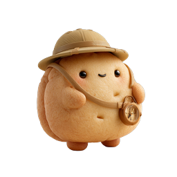 Personagem de biscoito explorador fofo com bússola e capacete colonial