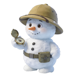 Icono 3D de personaje tierno muñeco de nieve explorador con brújula