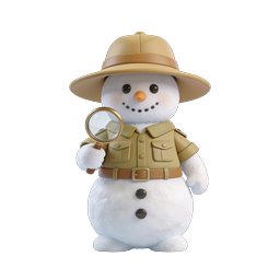 Explorer Snowman Icon with Safari Hat & Magnifying Glass