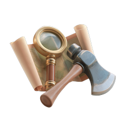 Explorer Tools Icon - Map, Magnifying Glass & Axe
