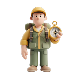 Explorer with Compass 3D Cartoon Character Icon