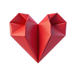 Faceted 3D Red Heart Icon - Geometric Love Symbol
