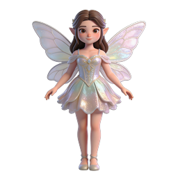 Ícone 3D de personagem princesa fada mágica com asas iridescentes