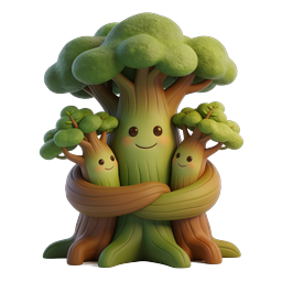Happy Family Tree Clay Icon | Cute Smiling Trees
