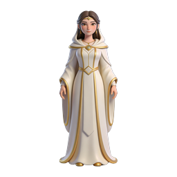 Fantasy Priestess Character 3D Icon - White and Gold Robes