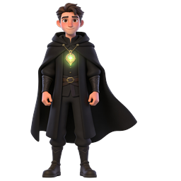 Fantasy Wizard Character 3D Icon with Glowing Amulet