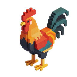 Colorful Pixel Rooster Icon for Digital Projects