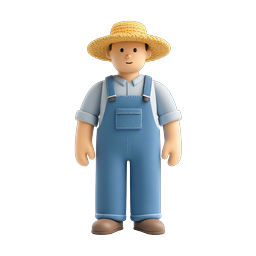 Cute 3D Farmer Character Icon with Straw Hat