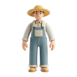 農家キャラクター 3D アイコン - 可愛い農業マスコット