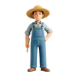 Friendly 3D Farmer Character Icon - Rural Agriculture