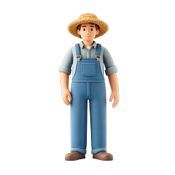 フレンドリーな 3D 農家キャラクターアイコン - 田舎の農業デザイン