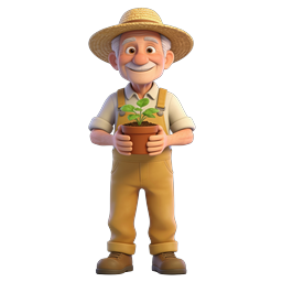 Friendly Farmer Gardener Character with Seedling Icon