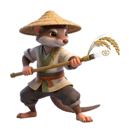 Japanese Farmer Mouse 3D Character Icon with Kama Sickle