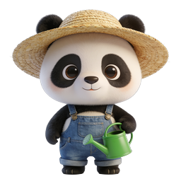 Adorable 3D Farmer Panda with Watering Can Icon