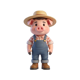 Cute Farmer Pig Icon for Kids and Agriculture Themes