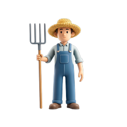 3D Farmer Character with Pitchfork Icon - Agriculture