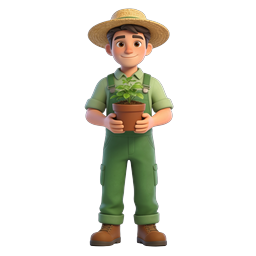 Friendly 3D Farmer Holding Plant Pot Icon