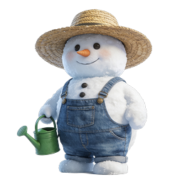 Farmer Snowman Icon with Straw Hat and Watering Can