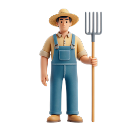 Friendly Farmer with Pitchfork 3D Character Icon